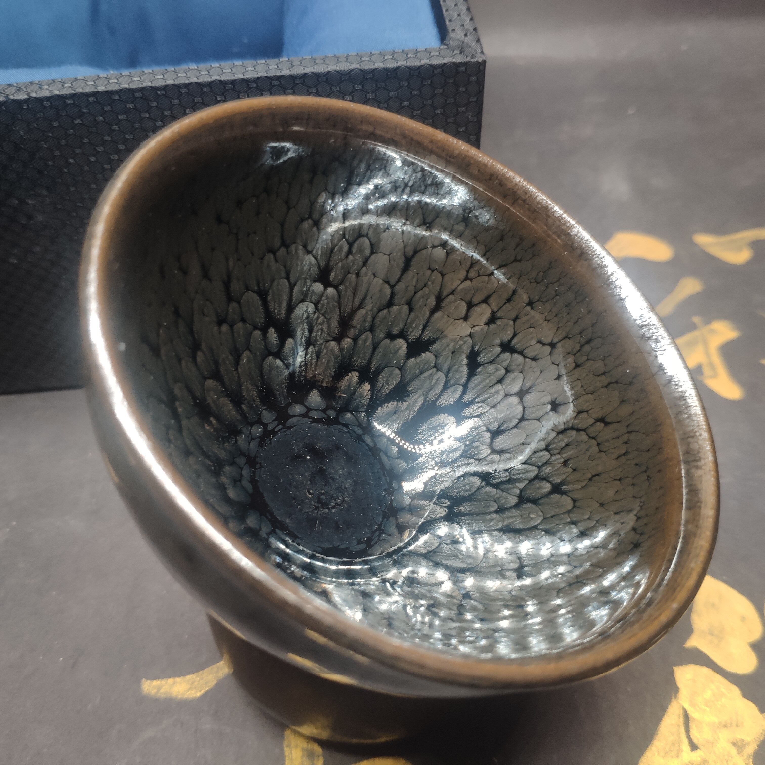 刘学财绿鹧鸪油滴建盏茶器紫砂壶彩金陶瓷收藏礼品主人杯束口