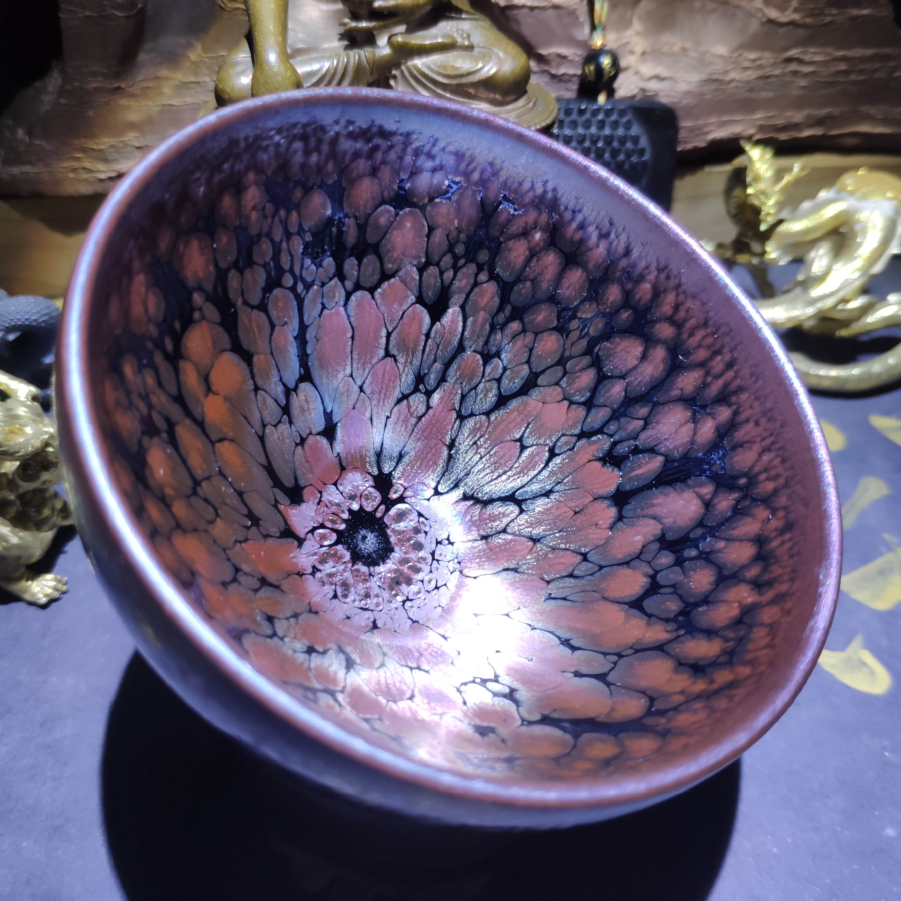 飞惺建盏彩金无足钵茶器主人杯绕飞雄赖敏惺