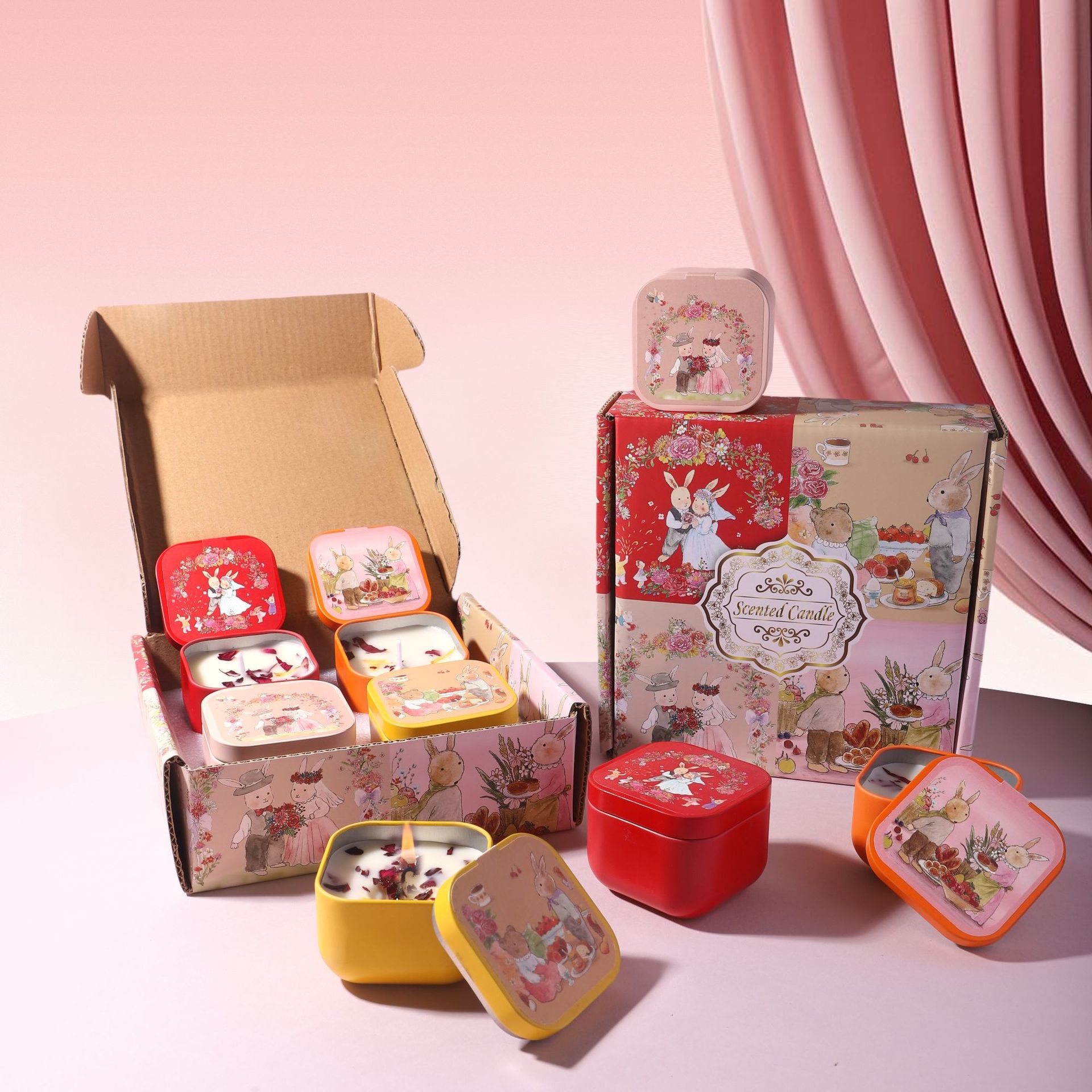 香薰蜡烛多彩铁盒创意礼物家用无烟干花香熏香氛伴手礼生日礼盒