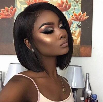 Real hair lace headpiece wig Bobo head 13 * 4 real hair wig