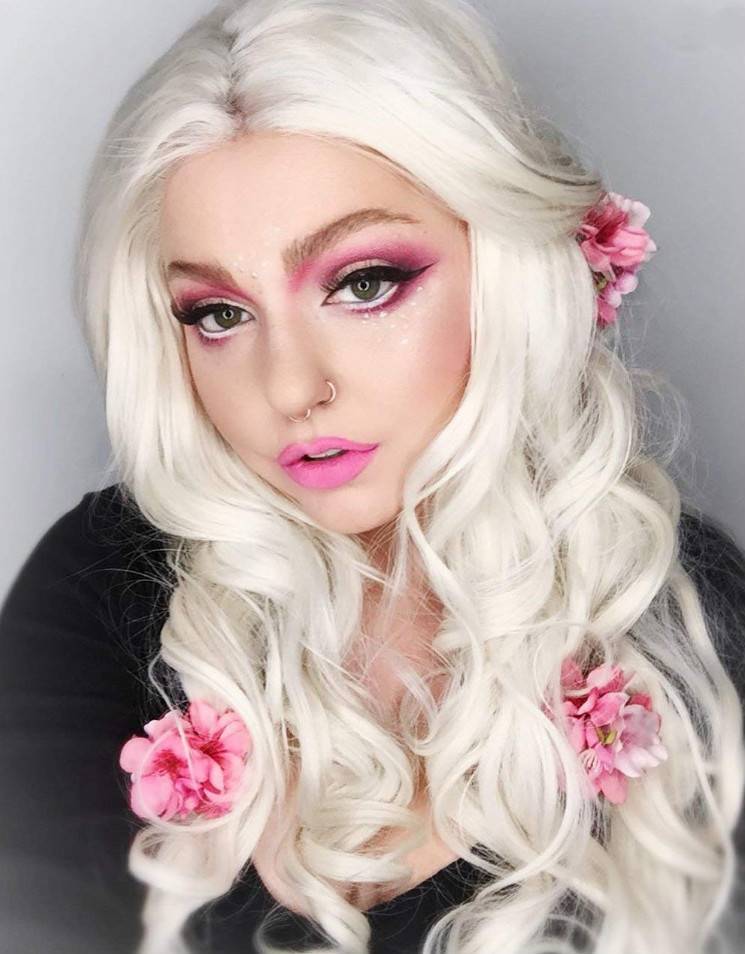 Front lace wig women's long curly blonde hair