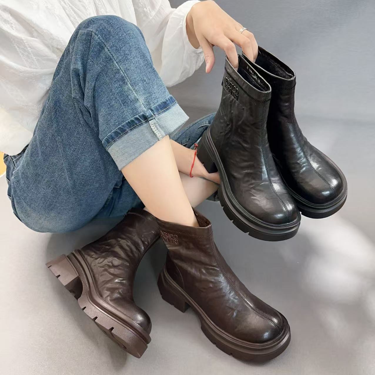 琪琪小哥羊皮版厚底马丁靴