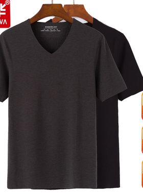 兄华男士加绒保暖短袖T恤无痕羊绒蚕丝德绒发热V领保暖背心98330A