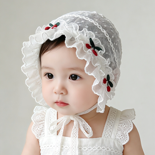 可爱萌新生婴儿春夏季薄款透气遮阳公主风小月龄0-3-6月网纱帽子