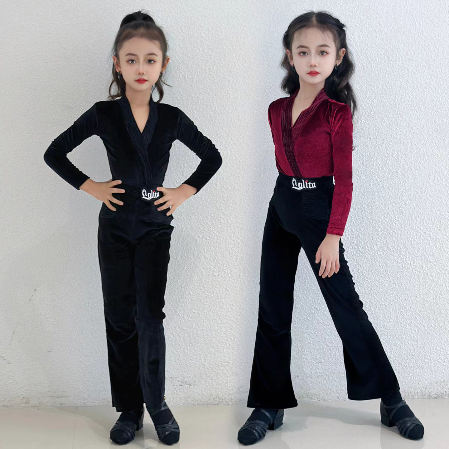 2026秋冬女儿童拉丁舞服新款长袖练功舞蹈演出服装丝绒拉丁喇叭裤