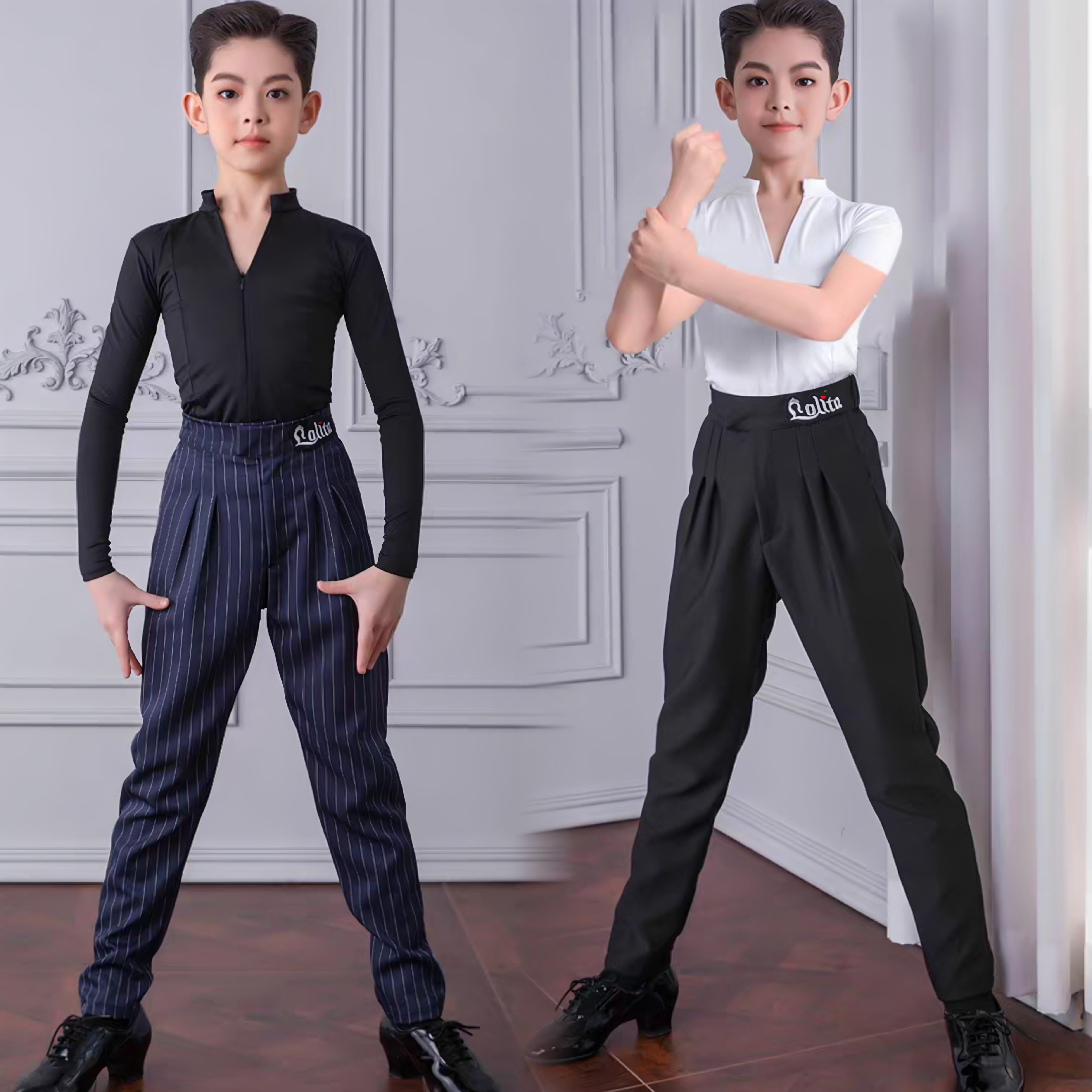 拉丁舞服儿童男孩长短袖上衣练功服裤子高级男童演出训练服比赛服