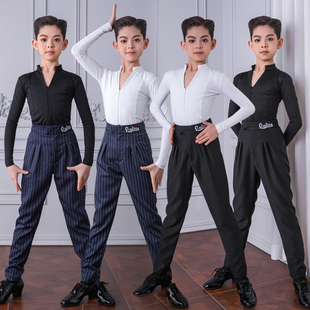 拉丁舞服儿童男孩长短袖上衣练功服裤子高级男童演出训练服比赛服