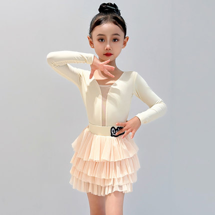 新款拉丁舞蹈练功服高级绝美女儿童长袖跳舞训练比赛表演出服套装