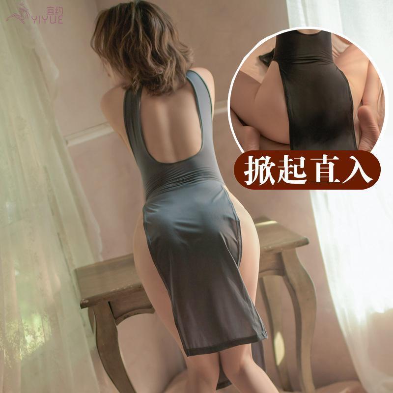 性感高开叉长裙旗袍睡衣女火夜店睡裙高开叉长裙透明睡裙擦边主播
