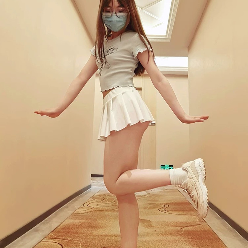23CM无内衬百褶裙辣妹夜店走光超短裙主播直播擦边裙子户外露出裙