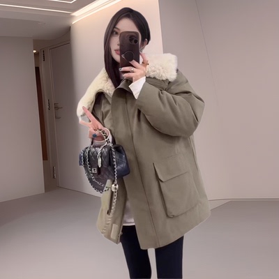 赵露思同款韩系大翻领加厚棉衣女2024新款毛绒外套保暖派克服