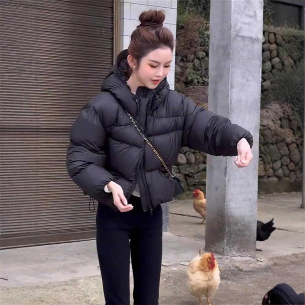 泡芙蓬松连帽羽绒服女2024冬季新款加厚短款白鸭绒肯豆面包服外套