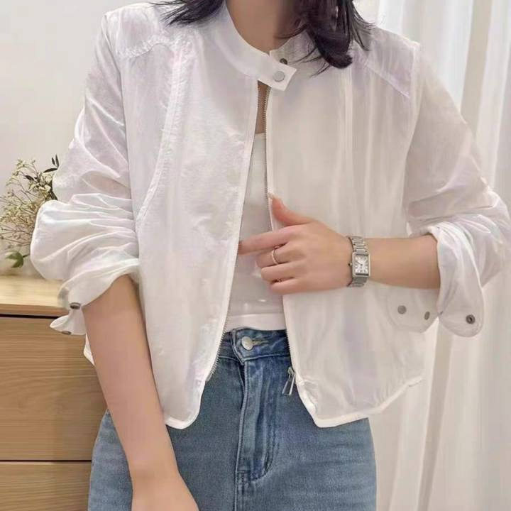 26年春夏款外套女宽松休闲长袖薄款新款外套上衣夹克立领外套时尚