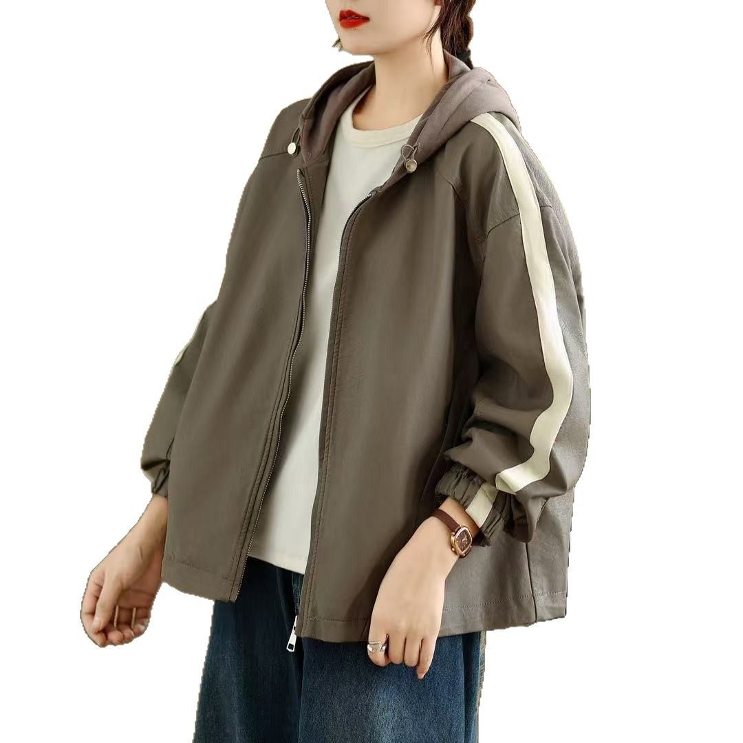 26年春款皮衣外套女拼条连帽外套宽松休闲韩版学院风外套新款夹克,女装/女士精品,皮衣,淘宝优惠券,粉丝福利购,淘宝优惠卷