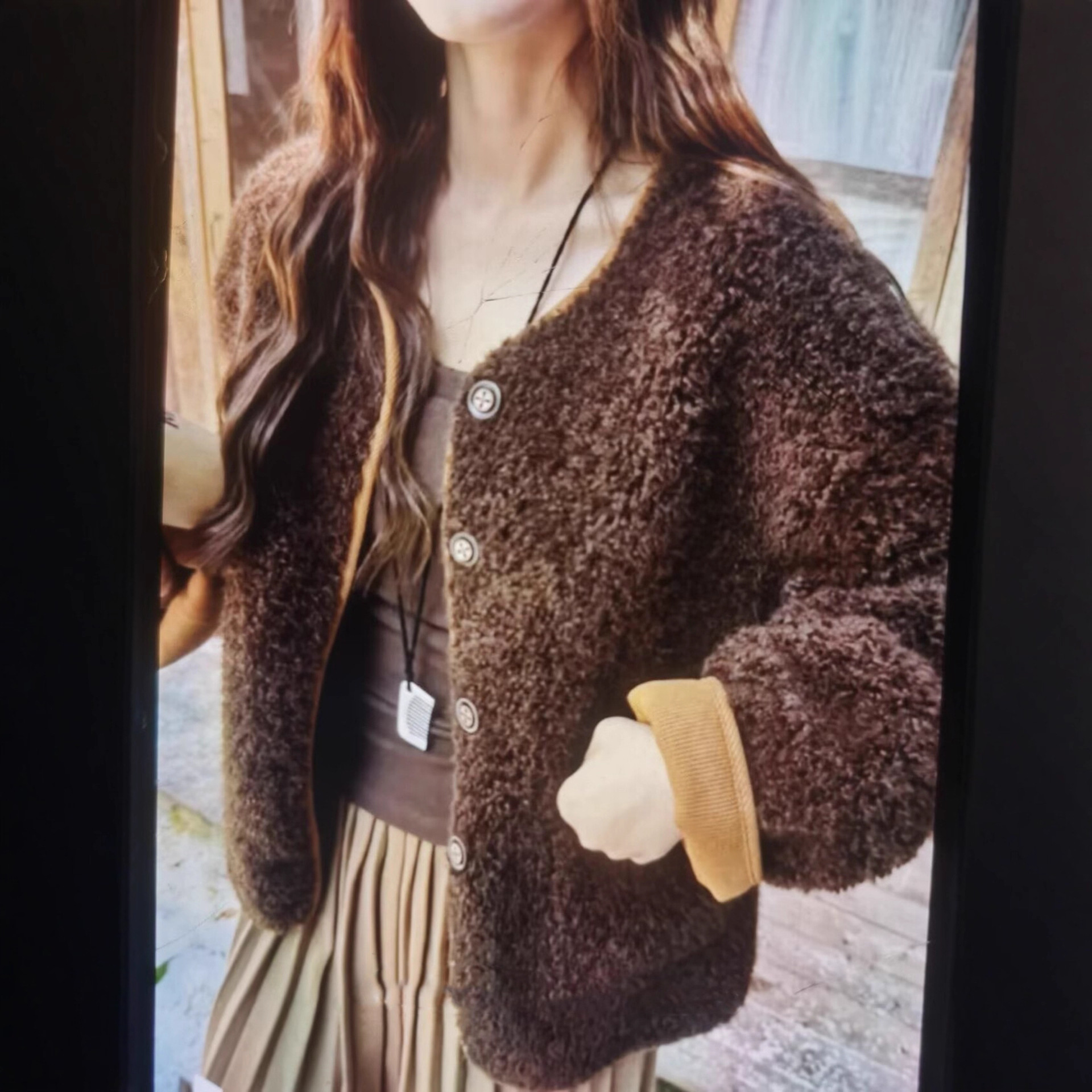 韩版小香风撞色拼接皮毛一体外套女2025秋冬款加厚保暖羊羔毛上衣