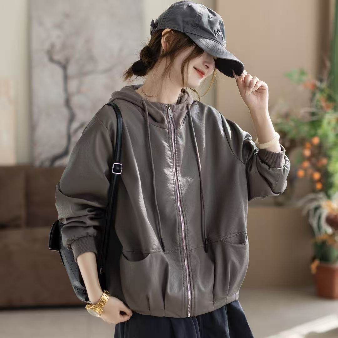 2026年春款皮衣外套女连帽宽松休闲韩版学院风外套新款慵懒风上衣,女装/女士精品,皮衣,淘宝优惠券,粉丝福利购,淘宝优惠卷