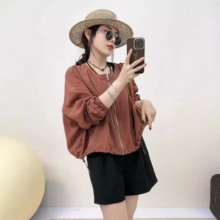 外套圆领下摆抽绳夹克休闲外套女 外套压褶复古简约开衫 24秋款 新款