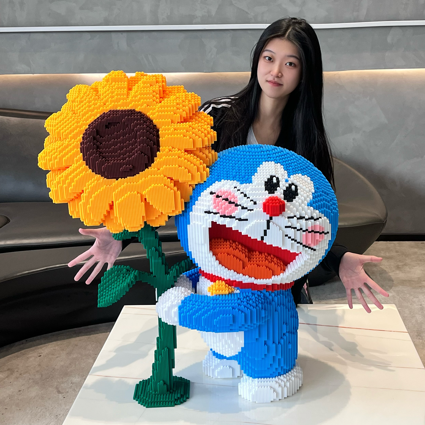 大号向日葵哆啦A梦积木手工拼装玩具成人高难度益智解压拼图礼物