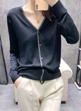 宽松v领开衫外套女2022新款秋冬慵懒毛衣针织上衣打底外穿软糯