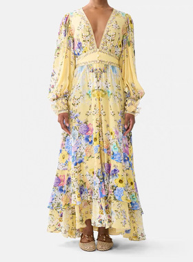 Camilla2026春夏新款度假黄色印花连衣裙