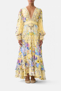 Camilla2026春夏新款度假黄色印花连衣裙