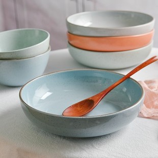 8.5英寸芝麻釉陶瓷浅菜碗汤汁菜盘星空哑光粥碗沙拉碗家用素净圆