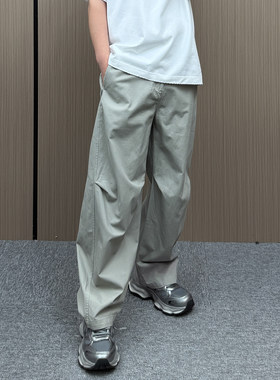 地卜师 夏季薄款休闲裤男长裤松紧腰肥佬裤 直筒宽松男纯棉工装裤