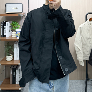 外套春男纯棉宽松廓形夹克上衣潮 复古立领设计感工装 地卜师 美式