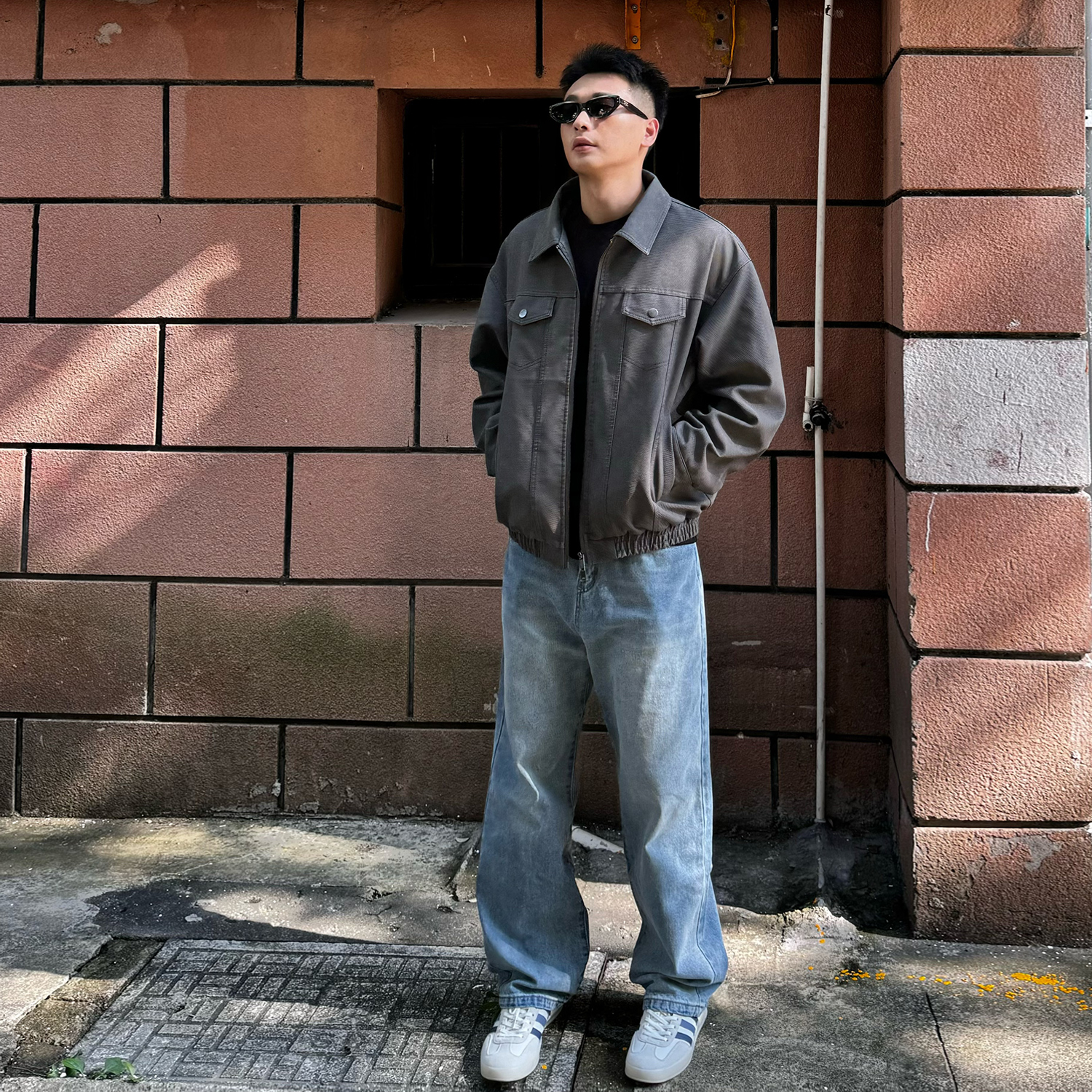 地卜师 水洗做旧PU皮夹克男2025春秋美式复古高级感宽松机车皮衣