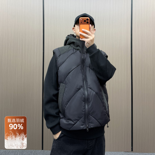 地卜师 90白鸭绒羽绒马甲加厚男2026冬新款保暖外穿连帽背心马夹