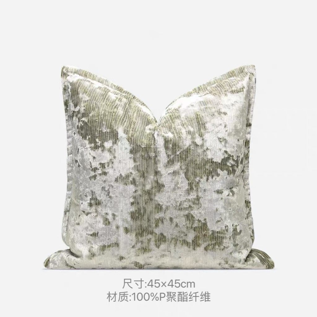高档现代轻奢浅绿色白冰花绒抱枕图片