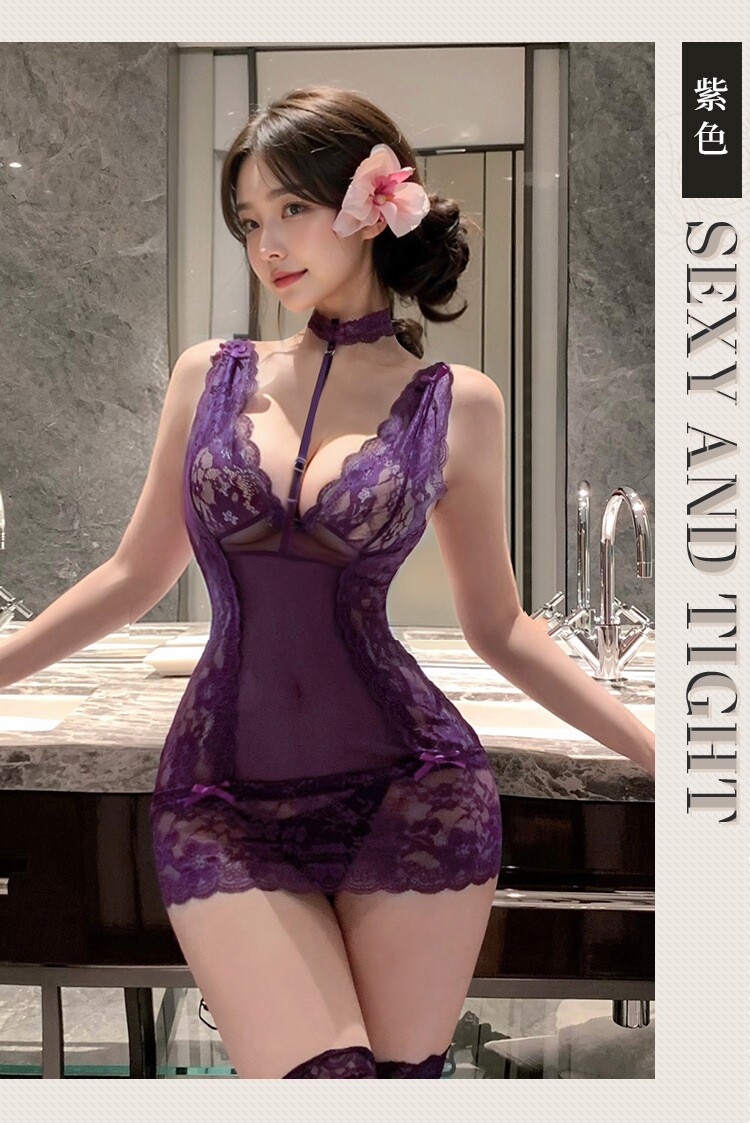 女士内衣约会战服性感深V睡裙齐臀超短紧身纯欲火诱惑迷人吊带裙