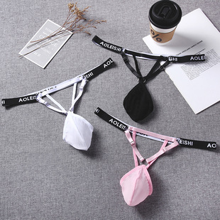 U凸囊袋性感露臀透明网纱低腰T字裤 男士 头 猛男双丁字裤 情调新款