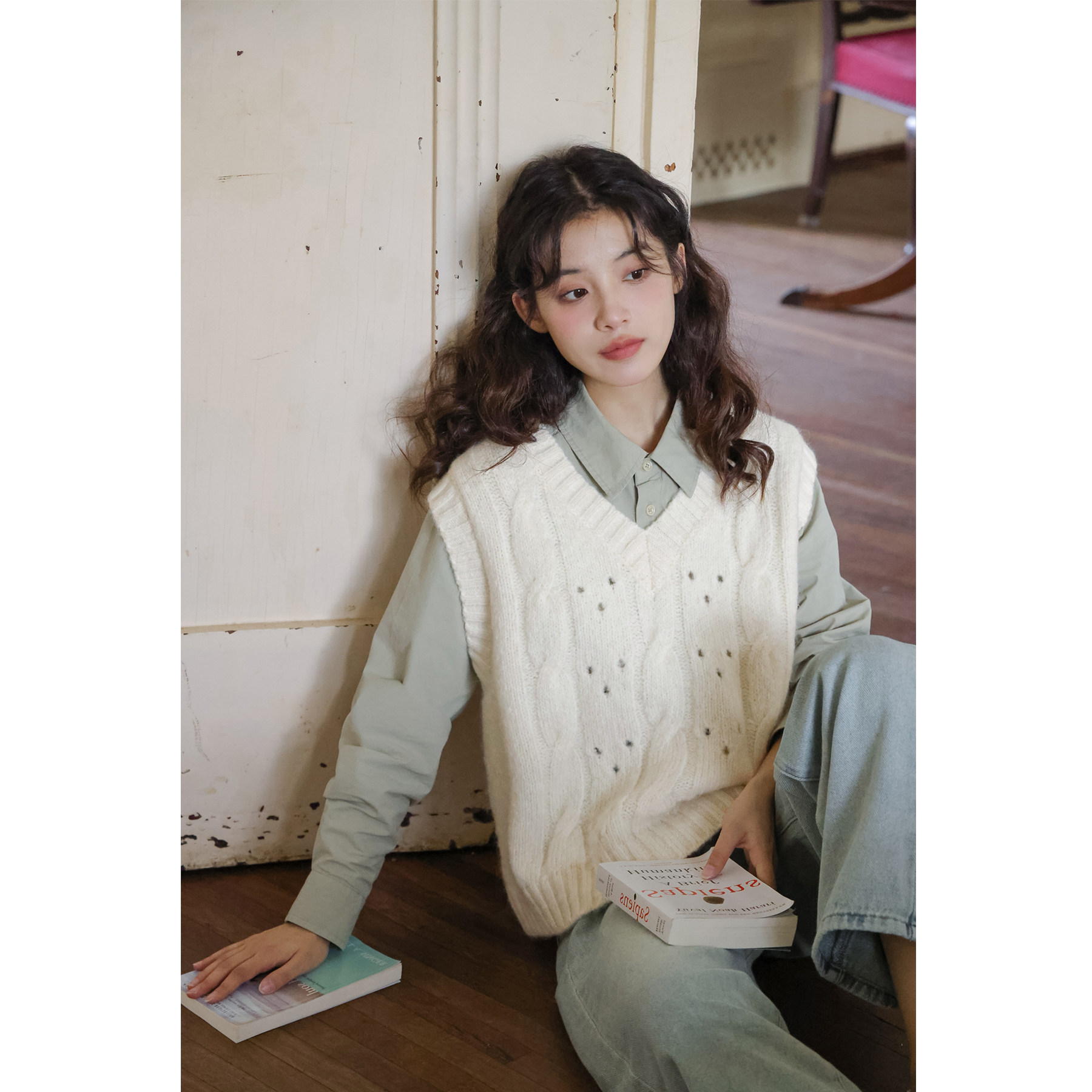 秋冬女装白色针织马甲v领无袖背心上衣叠穿针织衫毛衣外套马夹,女装/女士精品,毛针织衫,淘宝优惠券,粉丝福利购,淘宝优惠卷