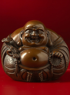 紫铜弥勒佛菩萨笑面喜庆祝福摆件