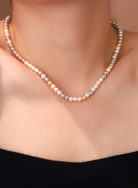 轻奢混彩秋冬珍珠项链 新款爆款时尚锁骨链 感糖果四季颈链