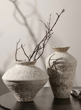 贝汉美复古侘寂风陶罐花瓶家居客厅电视柜感花器摆件装饰摆件