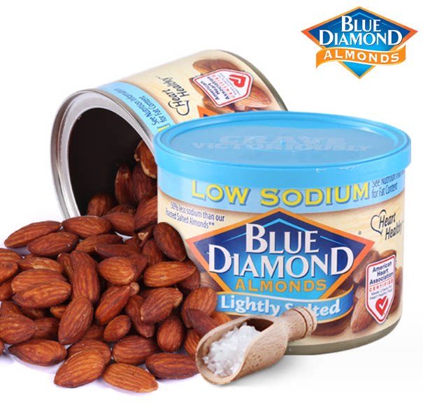 蓝钻石美国进口扁桃仁淡盐烤味巴旦木零食无壳坚果罐装170g