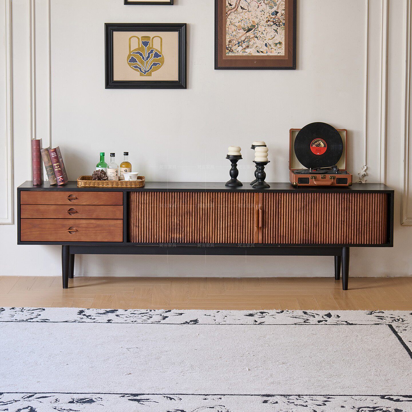 时慢红橡木电视柜客厅柜储物柜现代简约家用落地复古收纳柜装饰柜