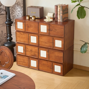 复古实木四抽屉斗柜客厅储物柜小户型多功能收纳柜中古风组合柜子