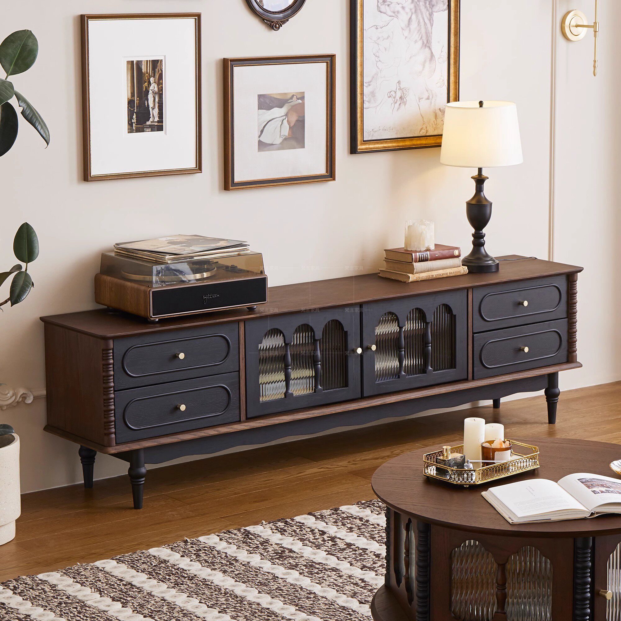 法式复古实木电视柜茶几组合收纳储物柜一体小户型客厅家用置物柜,住宅家具,电视柜,淘宝优惠券,粉丝福利购,淘宝优惠卷