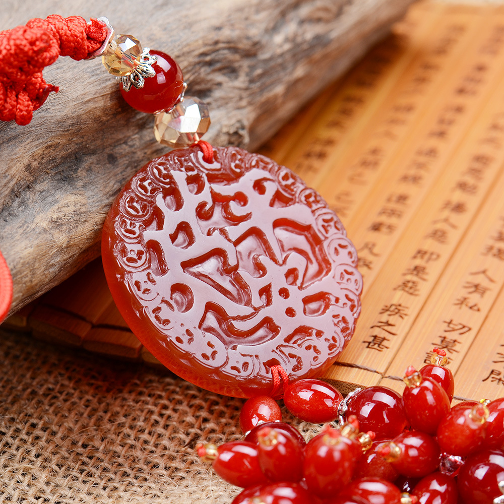 红玛瑙汽车挂件出入平安车内饰品后视镜车挂饰男女士车内装饰用品