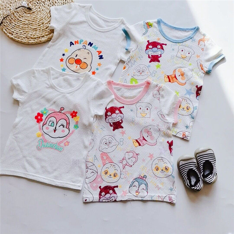 2024夏季新款面包宝宝超人男女儿童透气网眼纯棉短袖T恤上衣2件装