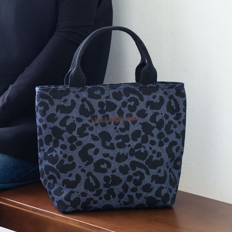 2026新品豹纹帆布饭盒袋女大容量手提便当包上班族通勤手拎包布包