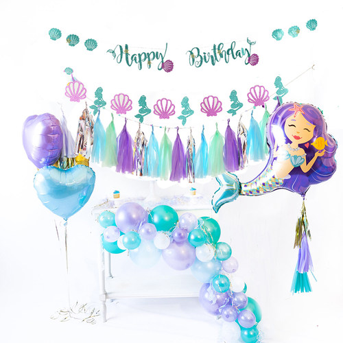海洋美人鱼装饰生日背景墙派对