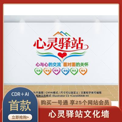 心灵驿站文化墙AI,CDR形象墙素材模板