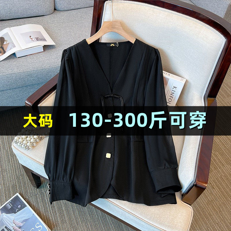 300斤大码女装衬衫外套女春季新款200胖mm休闲复古宽松设计感上衣