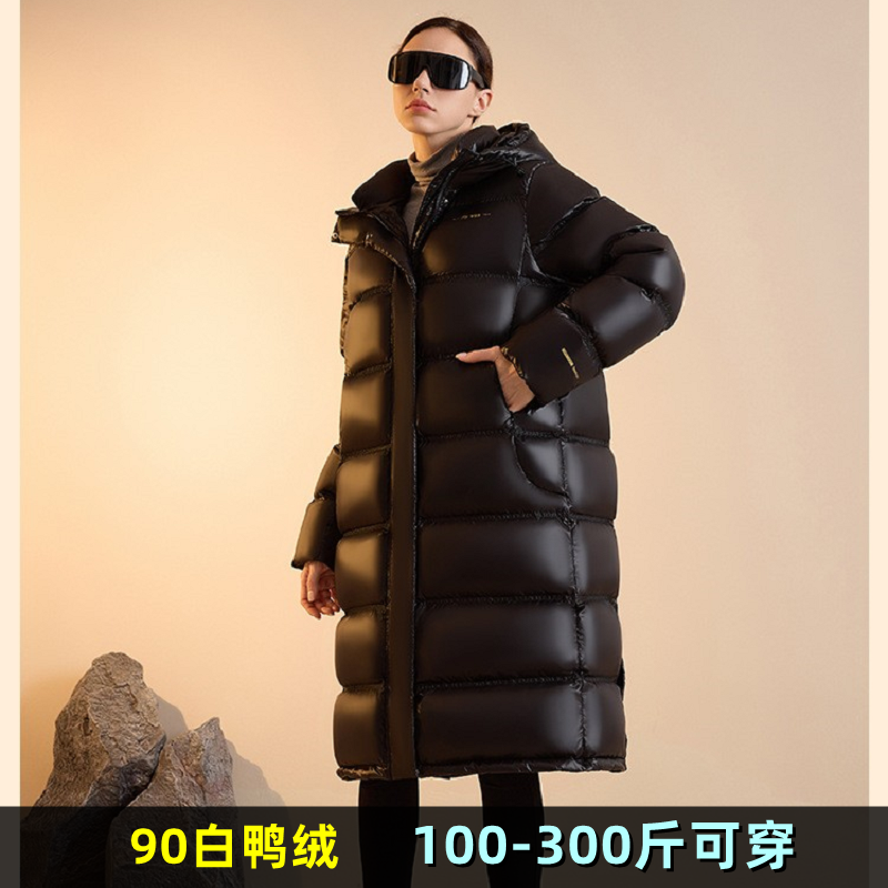 特大码黑金极寒鹅绒服羽绒服女冬200斤胖mm300宽松韩版中长款外套