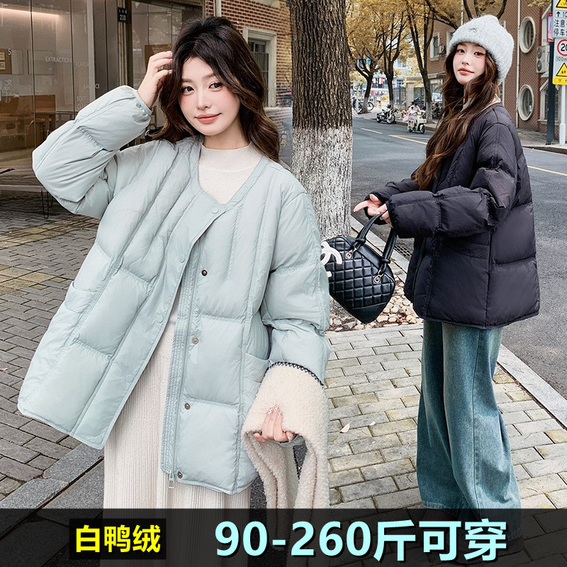 大码短款羽绒服女200斤冬装新款