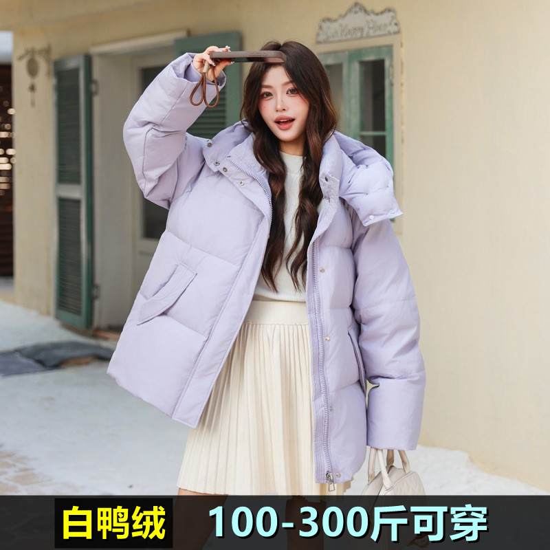 加肥加大羽绒服女宽松毛领连帽